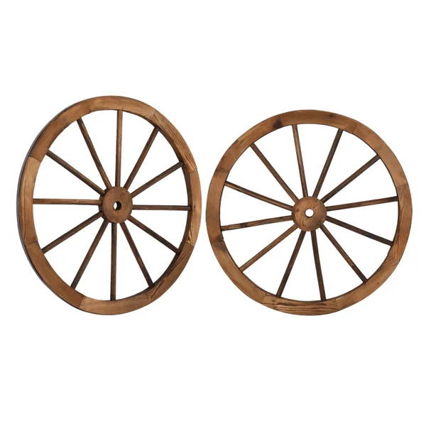 2pcs 30-Inch Old Western Style Garden Art Wall Decor Wooden Wagon Wheel Brown view 2