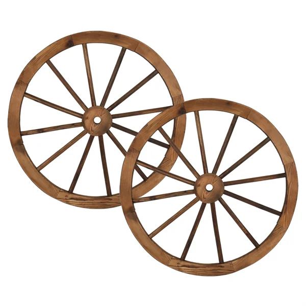 2pcs 30-Inch Old Western Style Garden Art Wall Decor Wooden Wagon Wheel Brown view 4