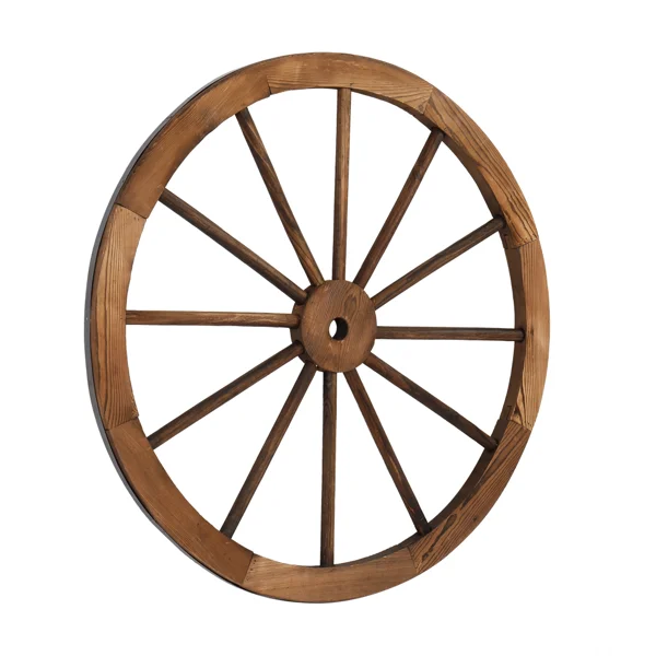 2pcs 30-Inch Old Western Style Garden Art Wall Decor Wooden Wagon Wheel Brown view 5