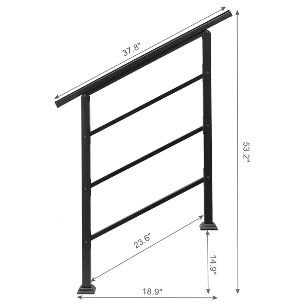Handrails for Outdoor Steps, Wrought Iron Handrail Fits 1 or 3 Steps, Transitional Handrail with Installation Kit, Black view 2