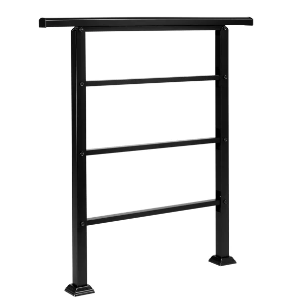 Handrails for Outdoor Steps, Wrought Iron Handrail Fits 1 or 3 Steps, Transitional Handrail with Installation Kit, Black view 3