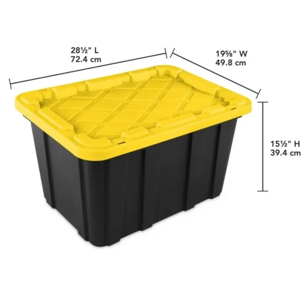 Large Storage Bin, 27 Gallon Durable Plastic Storage Tote with Snap-On Lid, Black and Yellow, 6 Pack view 2
