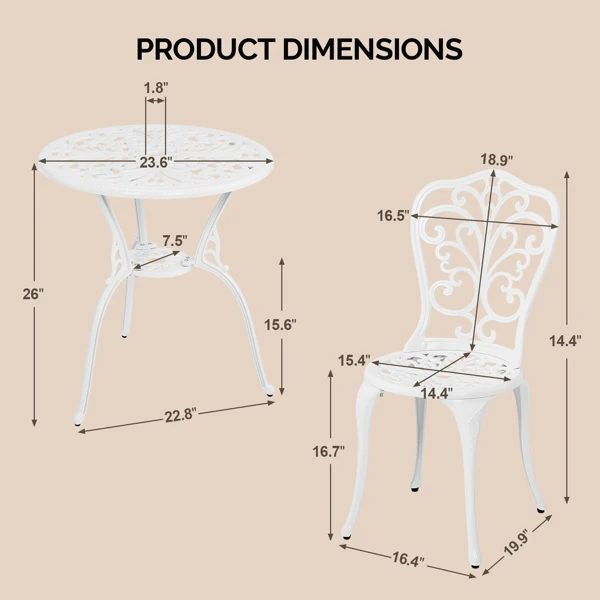 3 PCS Outdoor Bistro Set, All-Weather Cast Aluminum Butterfly Bistro Table and Chairs Set of 2, Patio Bistro Set for Backyard, Garden, Balcony(White) view 2