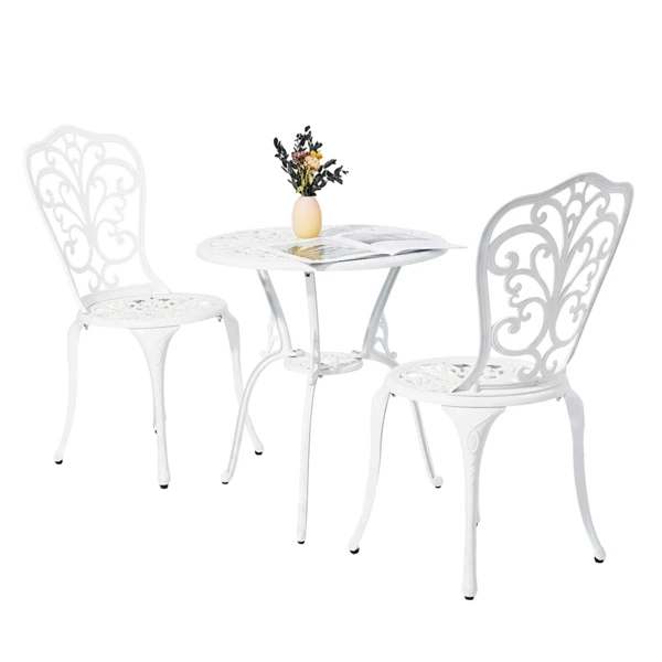 3 PCS Outdoor Bistro Set, All-Weather Cast Aluminum Butterfly Bistro Table and Chairs Set of 2, Patio Bistro Set for Backyard, Garden, Balcony(White)