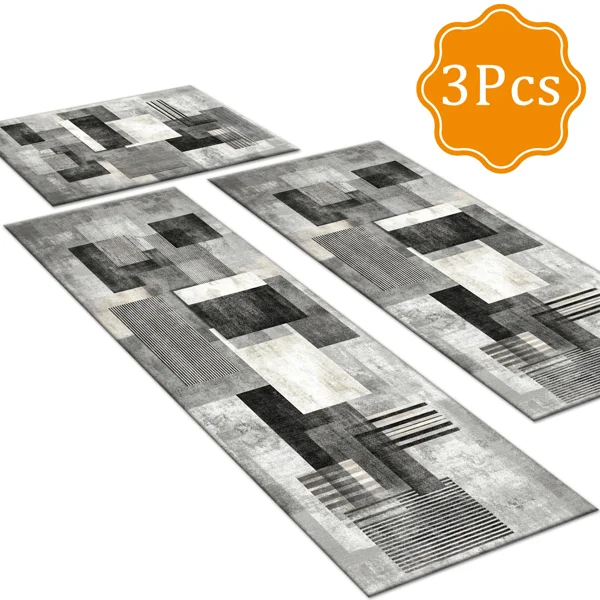 Three-piece kitchen rug set, non-slip and washable, abstract pattern kitchen hallway rug, soft and comfortable, suitable for sinks, floors, entrances, hallways and bathrooms. view 2