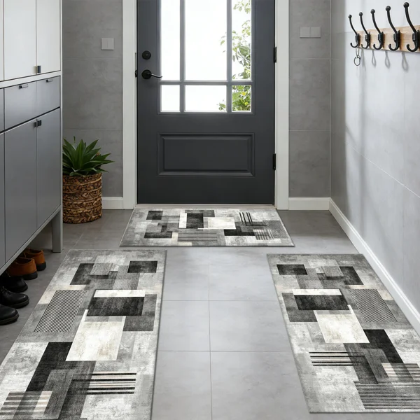 Three-piece kitchen rug set, non-slip and washable, abstract pattern kitchen hallway rug, soft and comfortable, suitable for sinks, floors, entrances, hallways and bathrooms. view 6
