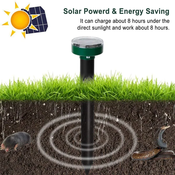 Solar Mole Repeller, Ultrasonic Vibration Rodent Deterrent with Buzzer Sound Wave, Waterproof Outdoor Pest Repellent for Moles Gophers Voles, 323 Sq.ft Coverage for Yard Garden Farm view 4