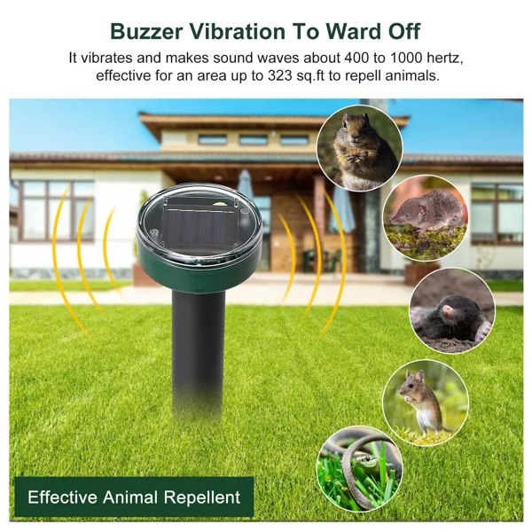 Solar Mole Repeller, Ultrasonic Vibration Rodent Deterrent with Buzzer Sound Wave, Waterproof Outdoor Pest Repellent for Moles Gophers Voles, 323 Sq.ft Coverage for Yard Garden Farm view 5