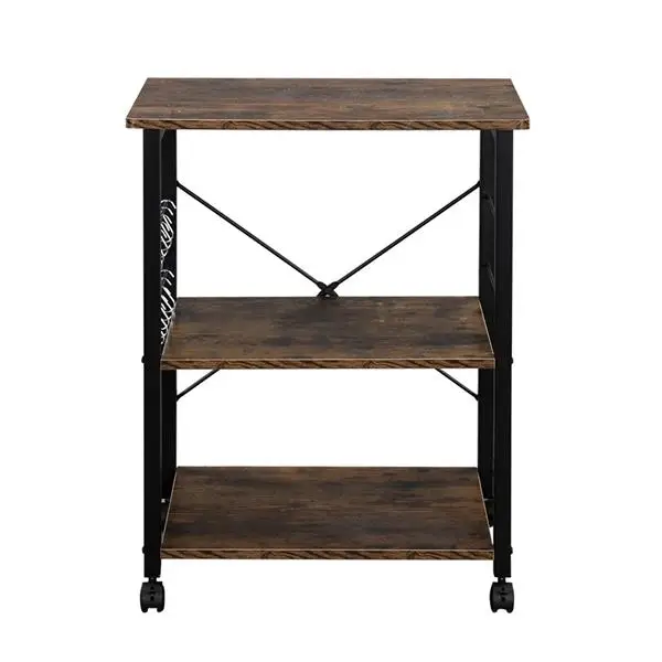 Baker's Rack 3-Tier Kitchen Utility Microwave Oven Stand Storage Cart Workstation Shelf(Vintage Board Top Black Metal Frame) view 2