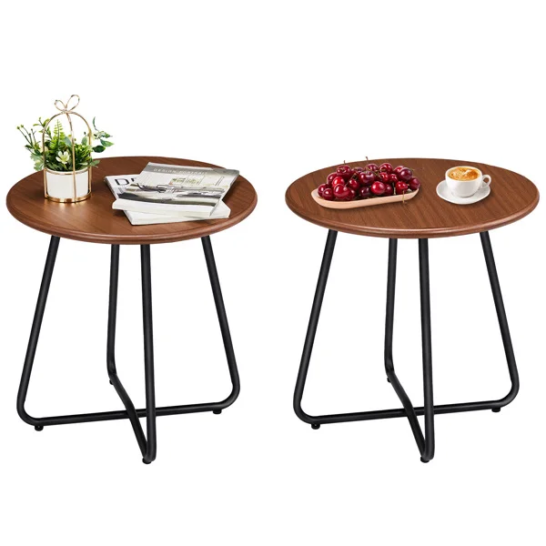 Outdoor Side Table with Imitation Wood Tabletop, Weather Resistant Patio Side Table, Round Outdoor End Table for Patio Yard Balcony Garden view 3