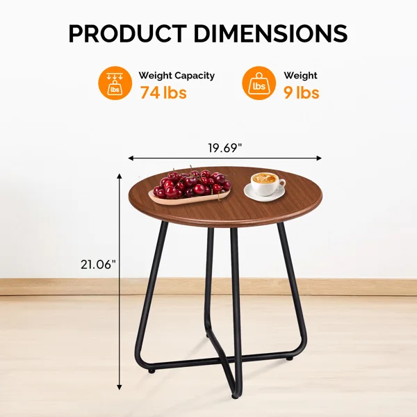 Outdoor Side Table with Imitation Wood Tabletop, Weather Resistant Patio Side Table, Round Outdoor End Table for Patio Yard Balcony Garden view 5