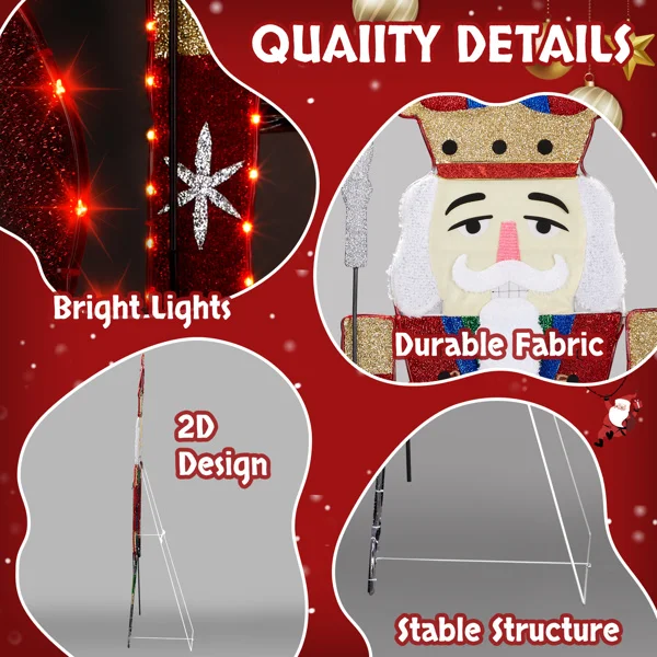 Lighted Nutcracker Christmas Yard Decorations, Pre-lit 2D Nutcracker Soldier with 162 LED Warm White Lights and Stakes for Xmas Outdoor Holiday Indoor Decor Lighted Holiday Displays view 5
