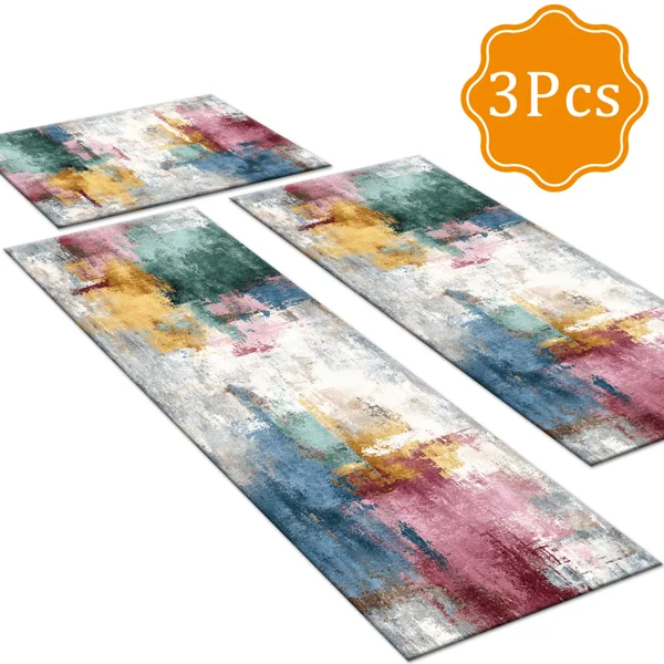 Three-piece kitchen rug set, non-slip and washable, abstract pattern kitchen hallway rug, soft and comfortable, suitable for sinks, floors, entrances, hallways and bathrooms. view 2