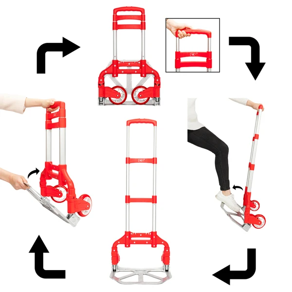 Portable Foldable Telescopic Trolley Trolley Luggage Trolley Red view 4