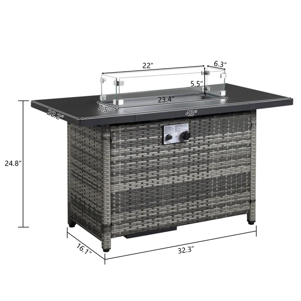 43-Inch Fire Table,50000 BTU Gas Firepit with Volcanic Stone Black view 5