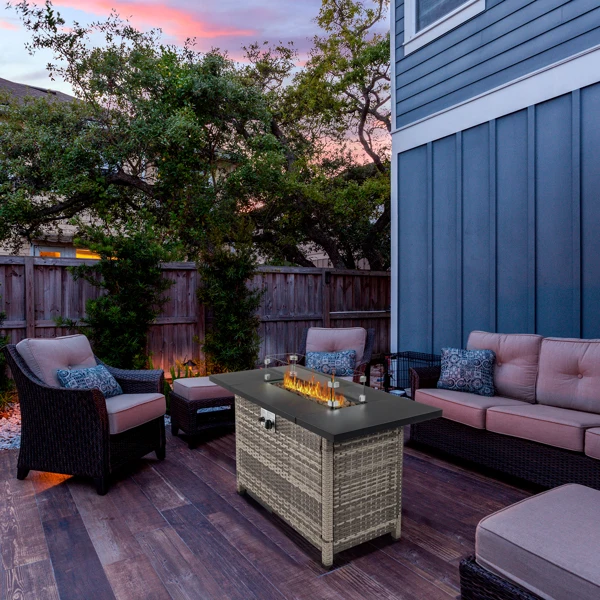43-Inch Fire Table,50000 BTU Gas Firepit with Volcanic Stone Black view 6