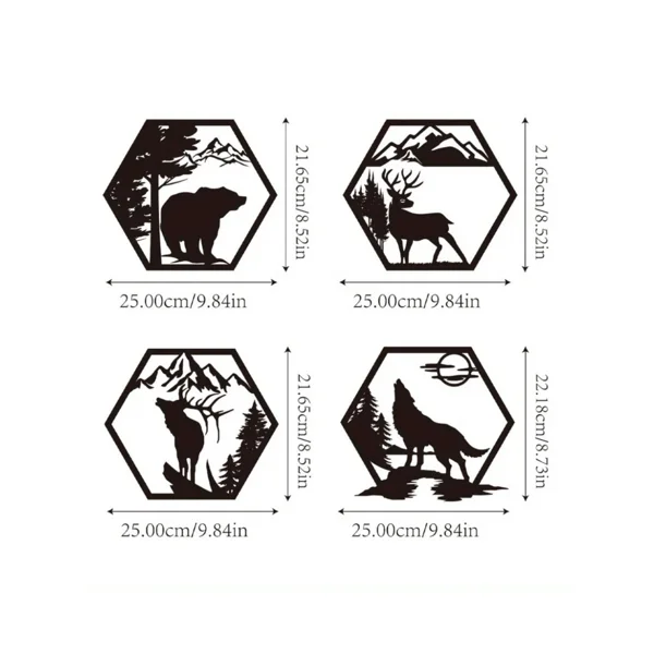 CIFbuy™ Iron Hexagon Forest Animal Wall Art Set, Rustic Outdoor Style Wall Hanging, Nature Theme Home Decor view 2