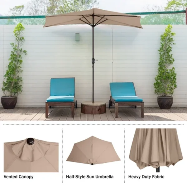 9FT Outdoor Half Patio Umbrella - Balcony Furniture, Beige view 5
