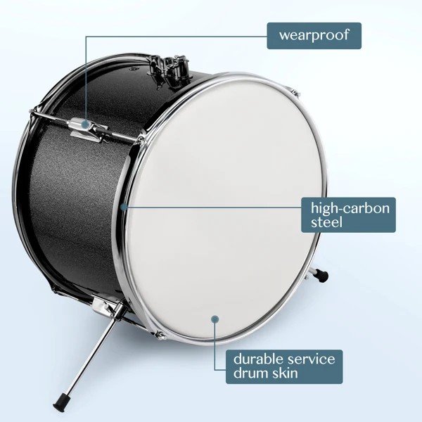 14"x10" 3-Pieces Junior Kids Drum Set Kit Pedal Drum Stick Wrench Drum Stool Black view 6