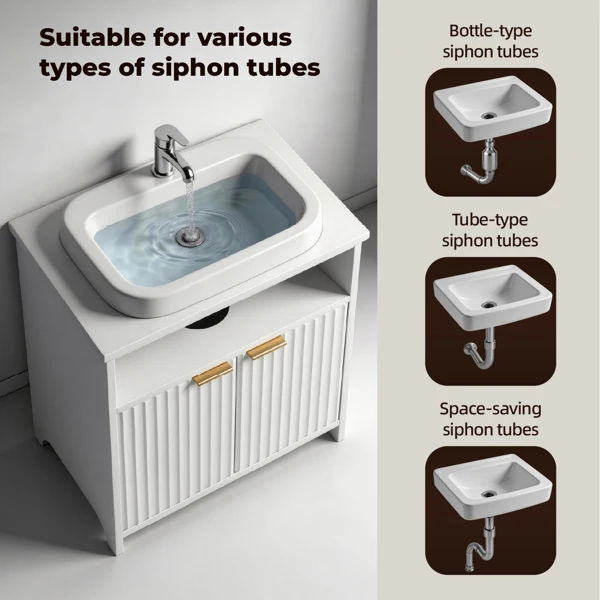 White particleboard with melamine veneer, grille thermoformed, two-door, one-shelf bathroom vanity unit, 60*30*60cm view 6