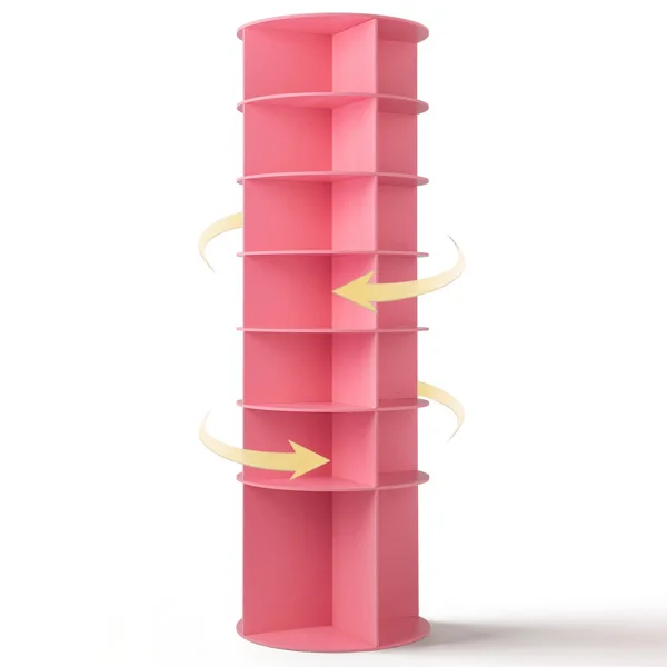 7-tier, 360° rotating wood-plastic composite shoe rack, 60*60*184cm, pink view 2