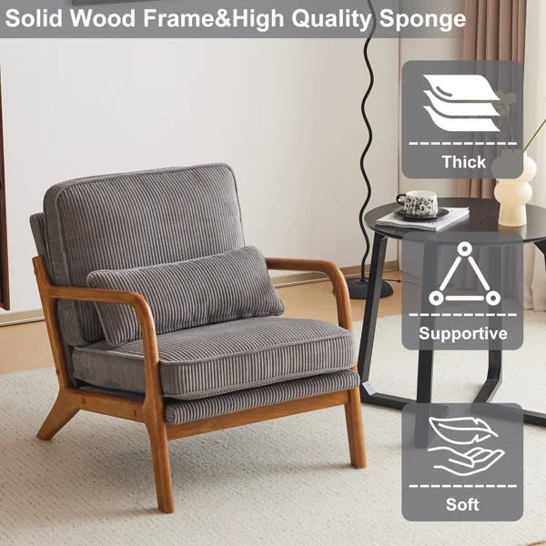 Low Arm Accent Chair - Light Gray Corduroy Upholstered Indoor Lounge Chair, Compact Single Seater with Sturdy Frame (330LBS Weight Capacity) view 3