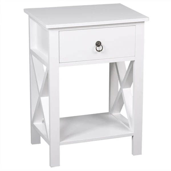 Nightstand Modern End Table, Side Table with 1 Drawer and Storage Shelf, White view 3