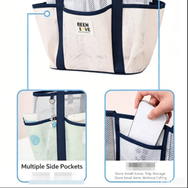 Blue Summer Pool Beach Handbag Quick drying Mesh Storage Bag view 3