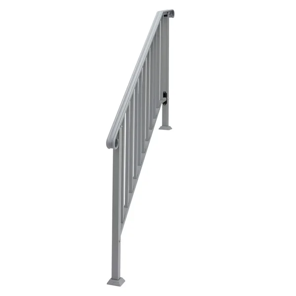 Handrails for Outdoor Steps, Iron Handrail Fits 4 Step, Transitional Handrail with Installation Kit, Silver view 2