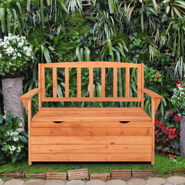 112 * 58 * 84cm Cedar Yard Storage Box With Backrest Armrest Bright Orange Red view 6