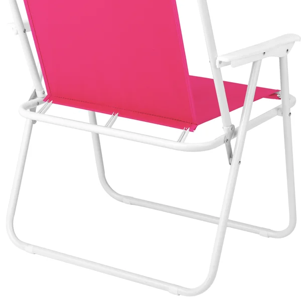 1 Pack Folding Beach Chair with Umbrella, XL Size, 15" Seat Height, Barbie Pink, Steel Spring Chair with Cross Bar, Oxford Cloth, 120kg Capacity view 4