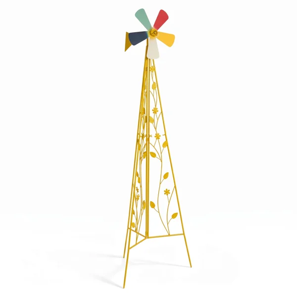 6.2ft Yellow 5-Blade Iron Windmill with Tripod Stand view 2