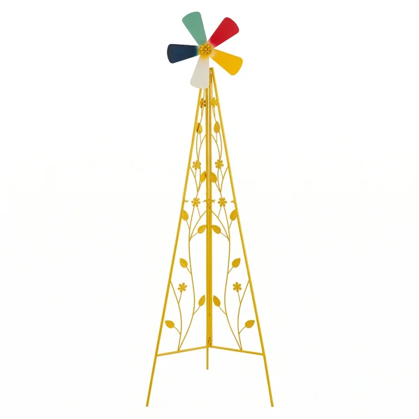 6.2ft Yellow 5-Blade Iron Windmill with Tripod Stand
