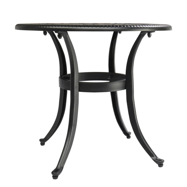 Phoenix Cast Aluminum Round Table, Patio End Table Side Table, Cast Aluminum Cocktail Table, Outdoor Bar Table, Black view 3