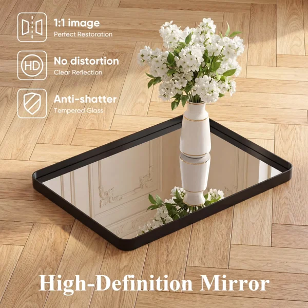 Anti-Fog Bathroom Wall Mirror – 36" x 36" Shatterproof Mirror with Rectangular Metal Frame, Black (Shipment from Walmart) view 4