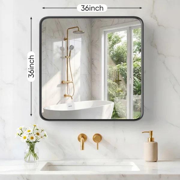 Anti-Fog Bathroom Wall Mirror – 36" x 36" Shatterproof Mirror with Rectangular Metal Frame, Black (Shipment from Walmart) view 5