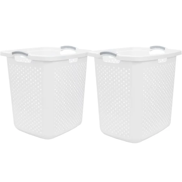 2.5 Bushel XL Plastic Laundry Basket, White, 2 Pack