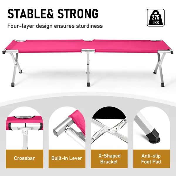 Portable Folding Camping Cot with Carrying Bag Army Pink view 3