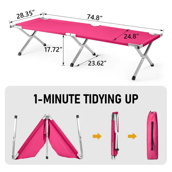 Portable Folding Camping Cot with Carrying Bag Army Pink view 6