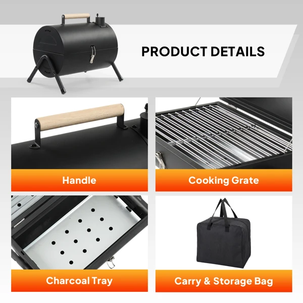 Portable Charcoal Grill Outdoor Stove, Two Side Carbon Griller for BBQ, Tabletop Barbecue Grill for Outdoor Camping Backyard Party, Black view 3