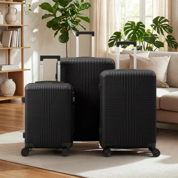 PP Trolley Case 20in 24in 28in 3PCS Suitcase Set Black