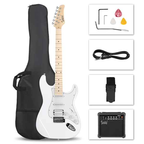 GST Stylish H-S-S Pickup Electric Guitar Kit with 20W AMP Bag Guitar Strap White