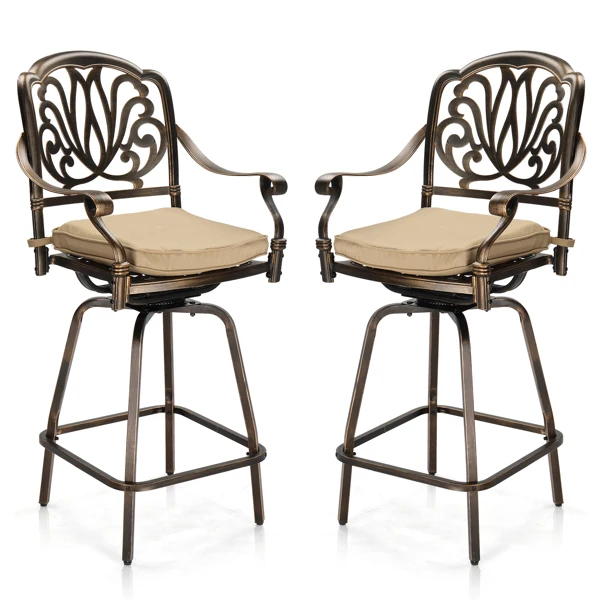 Outdoor Swivel Bar Stools Set of 2, Cast Aluminum Patio Bar Height Chairs, All-Weather Bar Dining Chairs Outdoor Swivel Chairs Furniture (Elizabethan Back) view 2