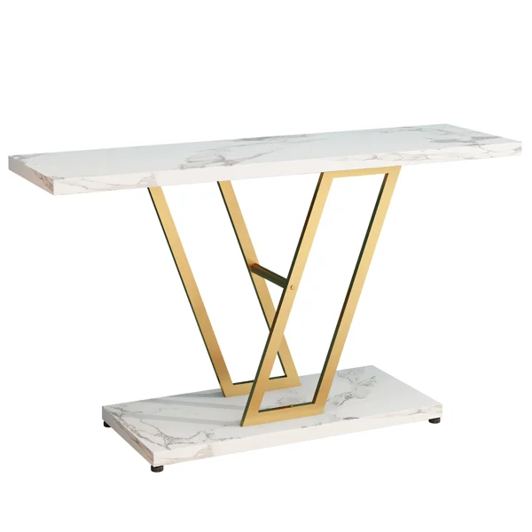 Console Table, Industrial Hallway Table for Entryway, 42 Inch Entryway Tables Narrow Sofa Table for Living Room, Stable Metal Frame & Easy Assemble,Gold/White Color view 3