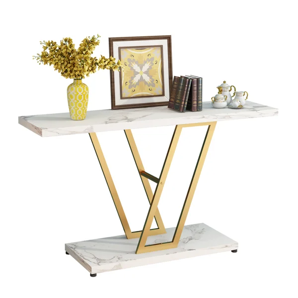 Console Table, Industrial Hallway Table for Entryway, 42 Inch Entryway Tables Narrow Sofa Table for Living Room, Stable Metal Frame & Easy Assemble,Gold/White Color view 5