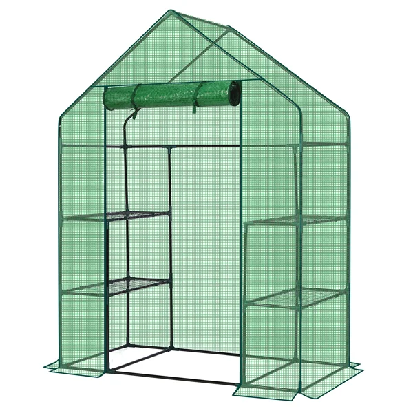 Mini Walk-in Greenhouse with PE Cover, 4-Shelf Indoor Outdoor Plant Gardening Green House for Garden Backyard, 56" x 29" x 77", Green view 4