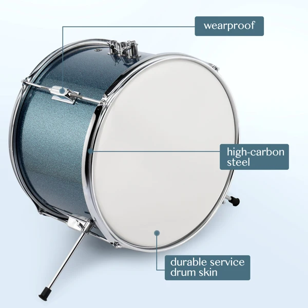 14"x10" 3-Pieces Junior Kids Drum Set Kit Pedal Drum Stick Wrench Drum Stool Sky Blue view 5