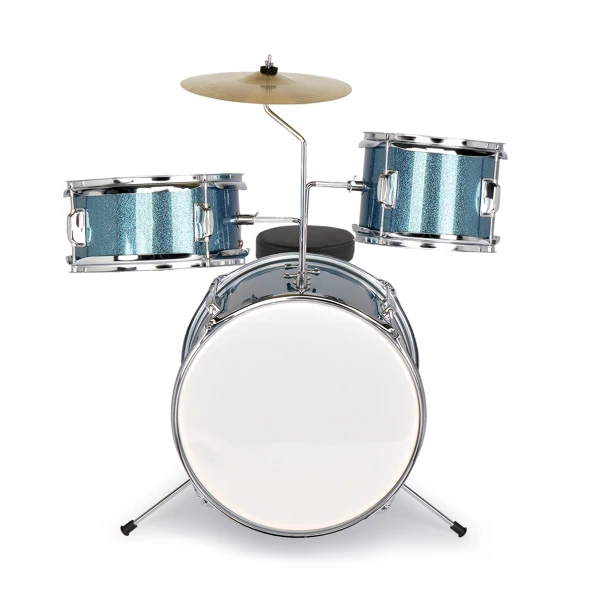 14"x10" 3-Pieces Junior Kids Drum Set Kit Pedal Drum Stick Wrench Drum Stool Sky Blue