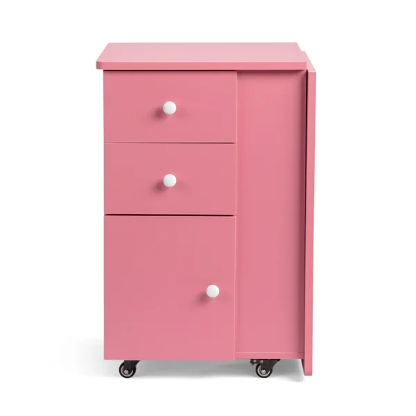 Nail Desk Folding Table, Pink MDF Manicure Station w/ 2 Drawers & 1 Door Cabinet for Nail Art Salon Home Beauty view 6