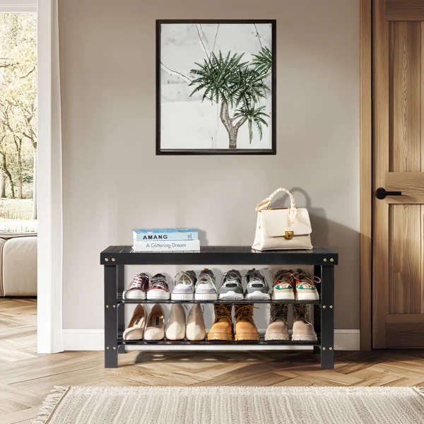 3-Tier Seamless Top Bamboo Shoe Rack view 2